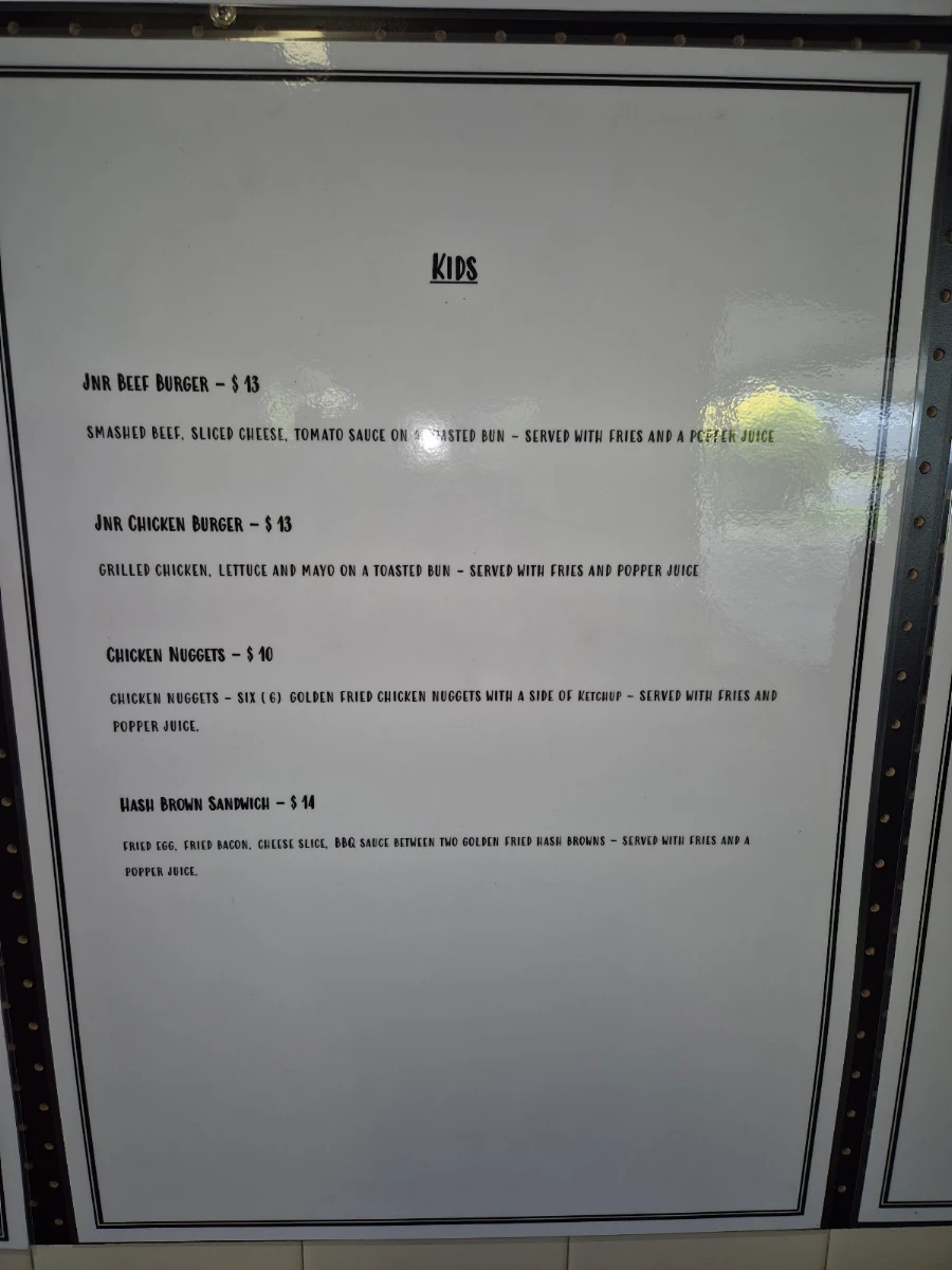 Menu, TJ's Diner