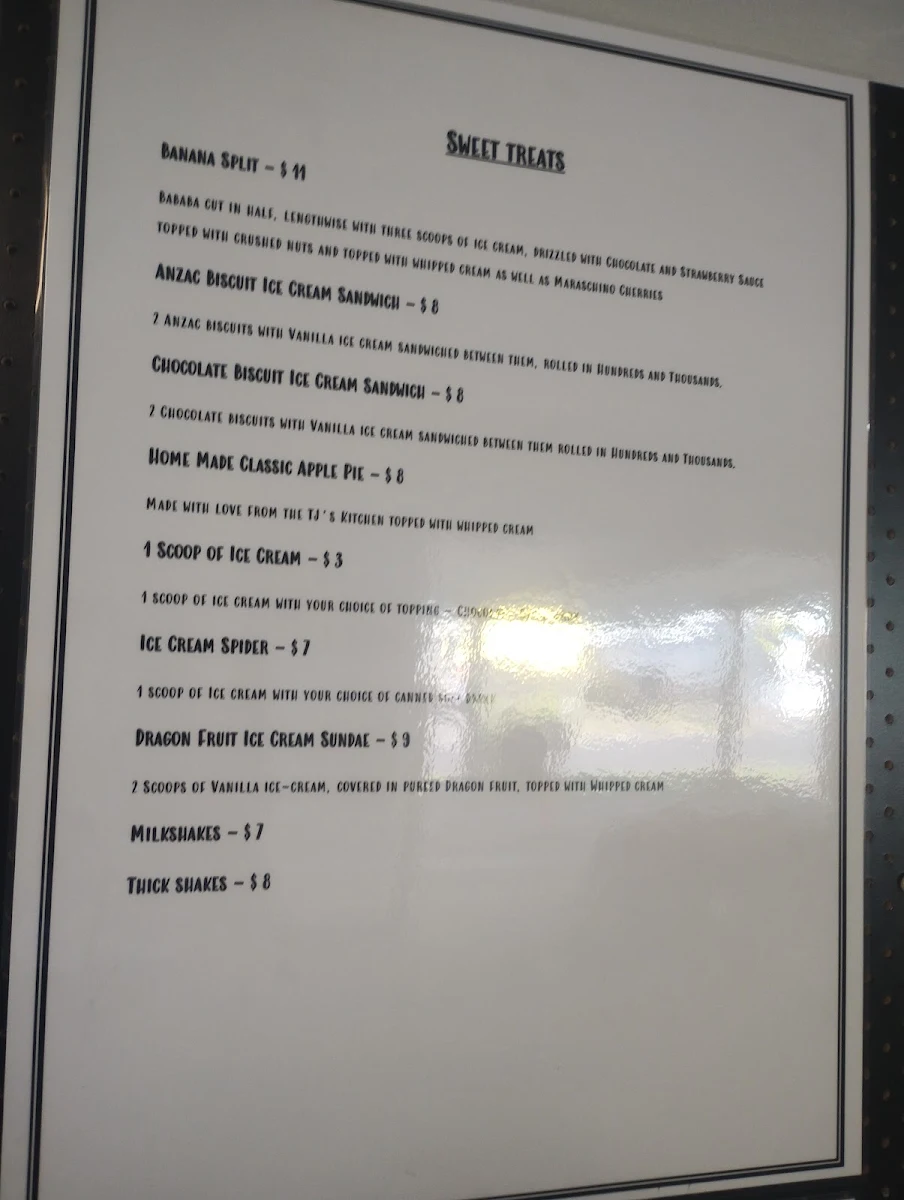 Menu, TJ's Diner