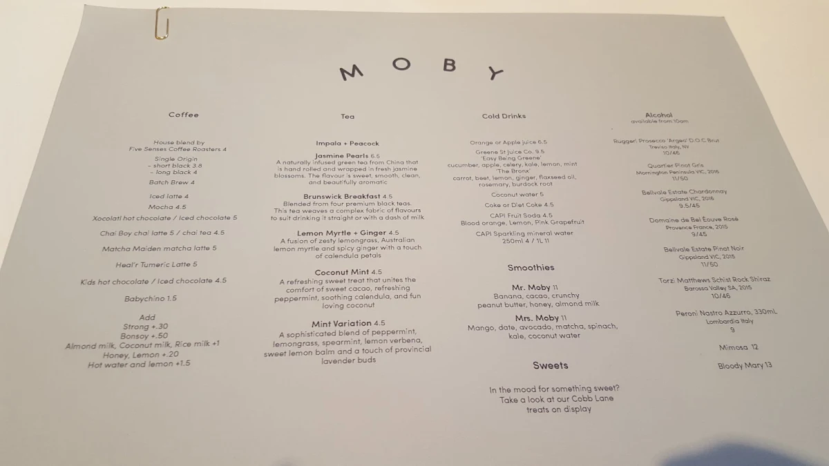 Menu, Moby