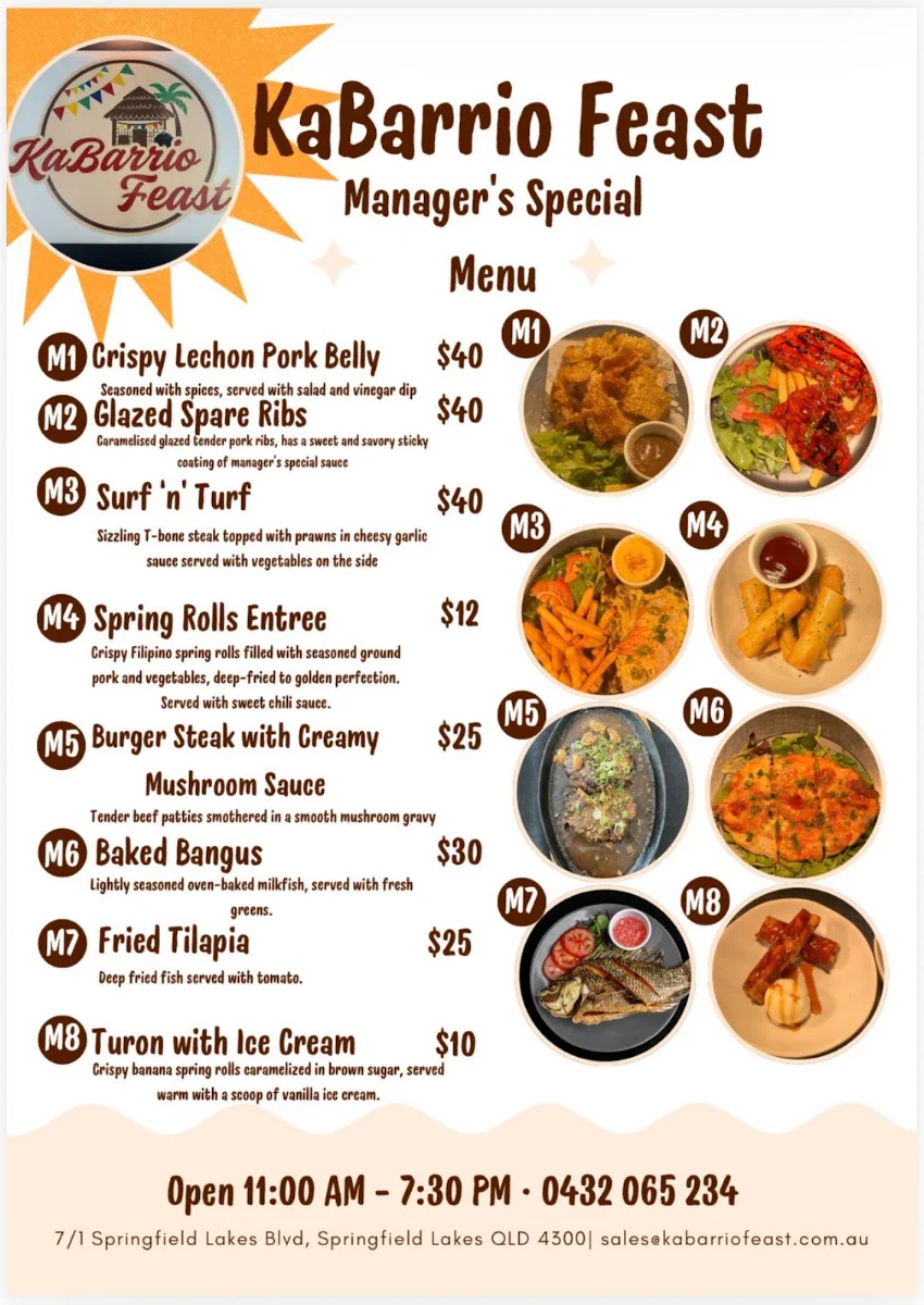 Menu, KaBarrio Feast