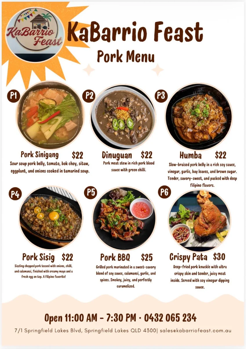 Menu, KaBarrio Feast
