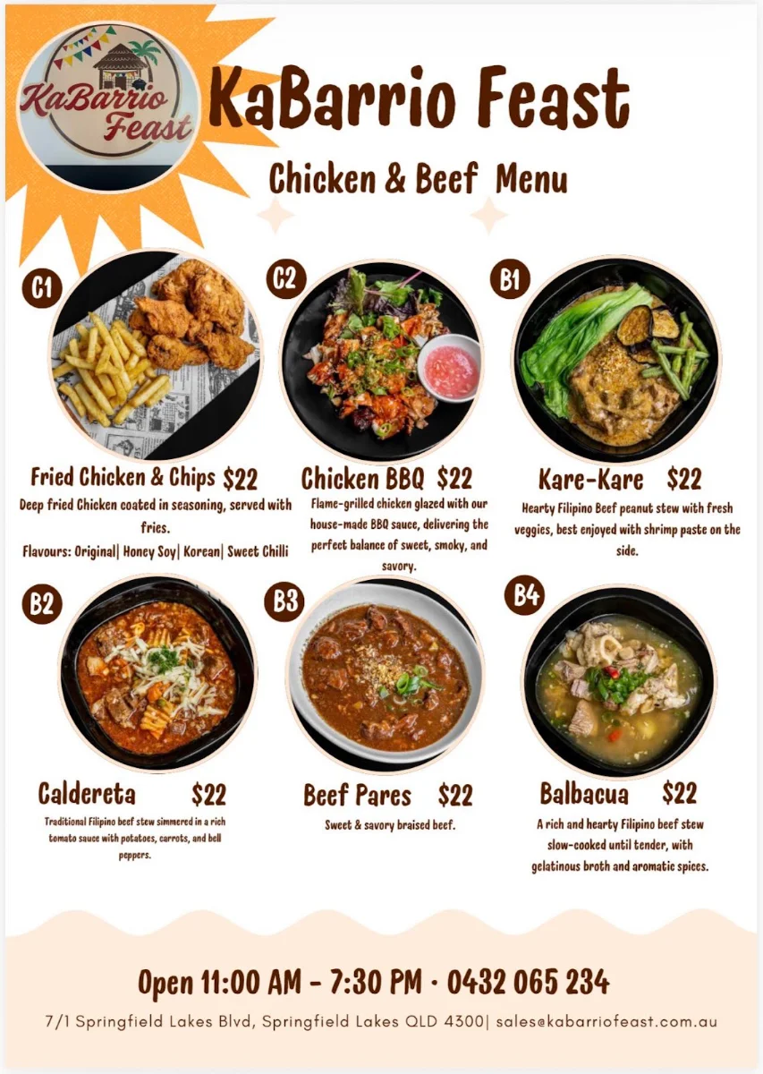 Menu, KaBarrio Feast