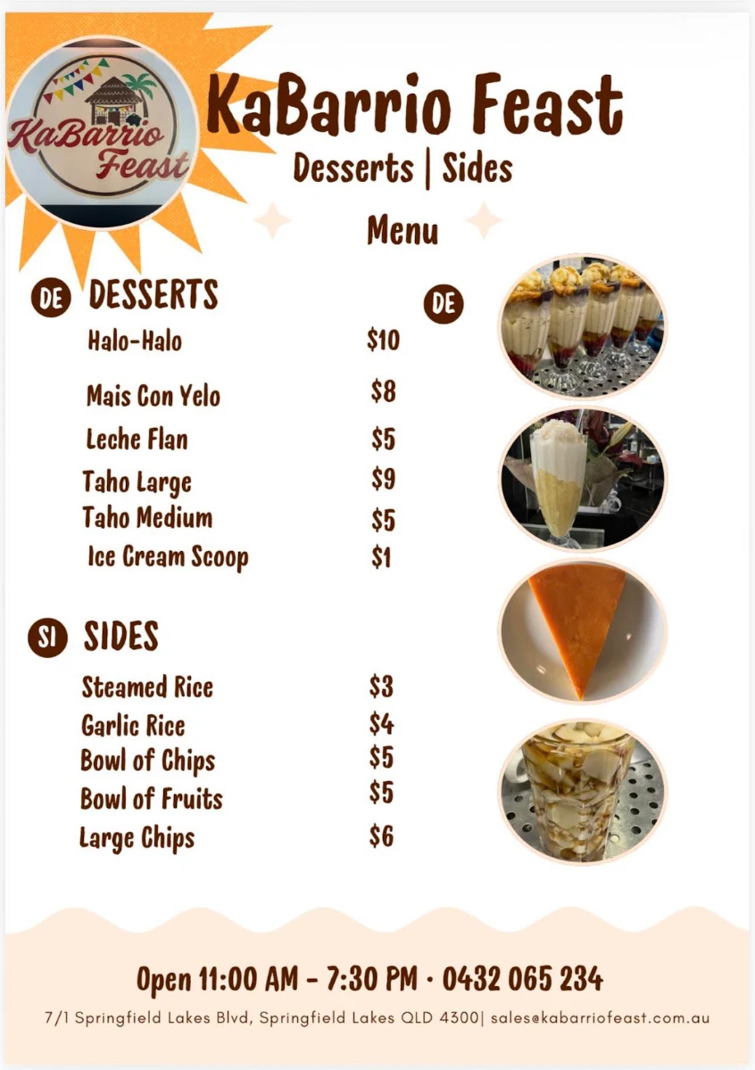 Menu, KaBarrio Feast