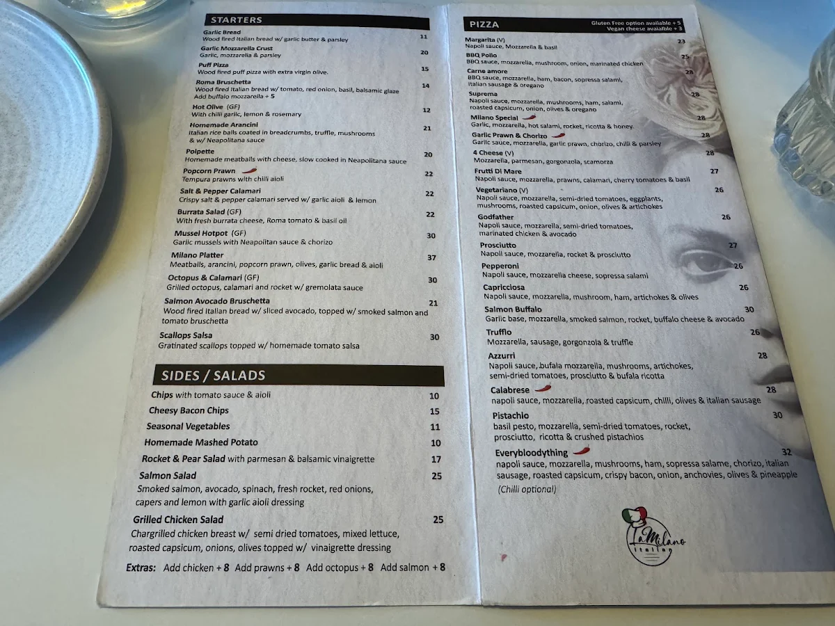 Menu, La Milano Italian