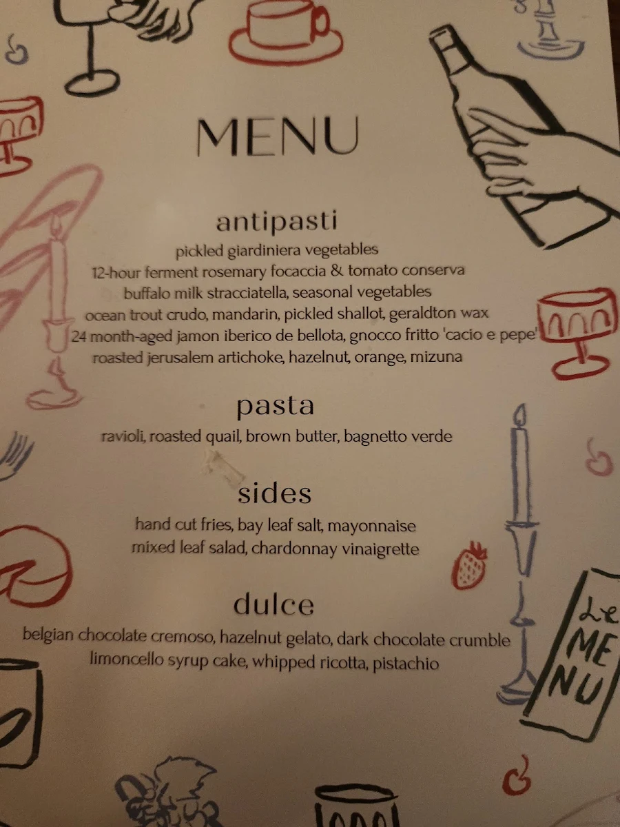 Menu, Mount Erica Hotel