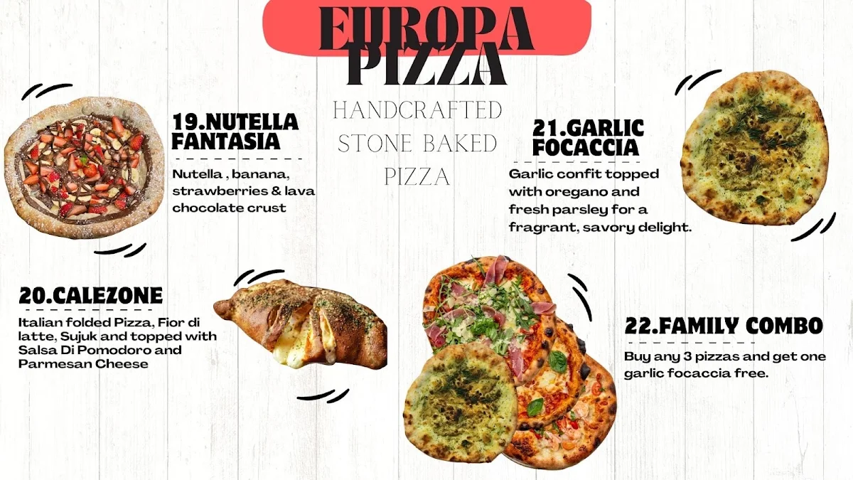 Menu, Europa Pizza