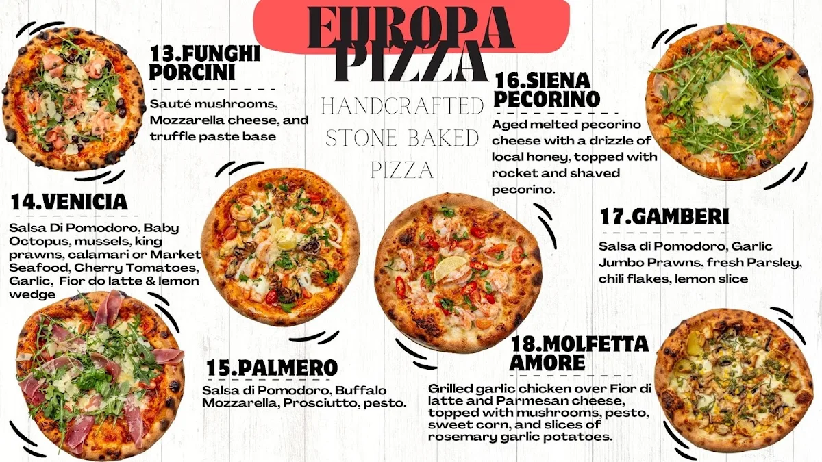 Menu, Europa Pizza
