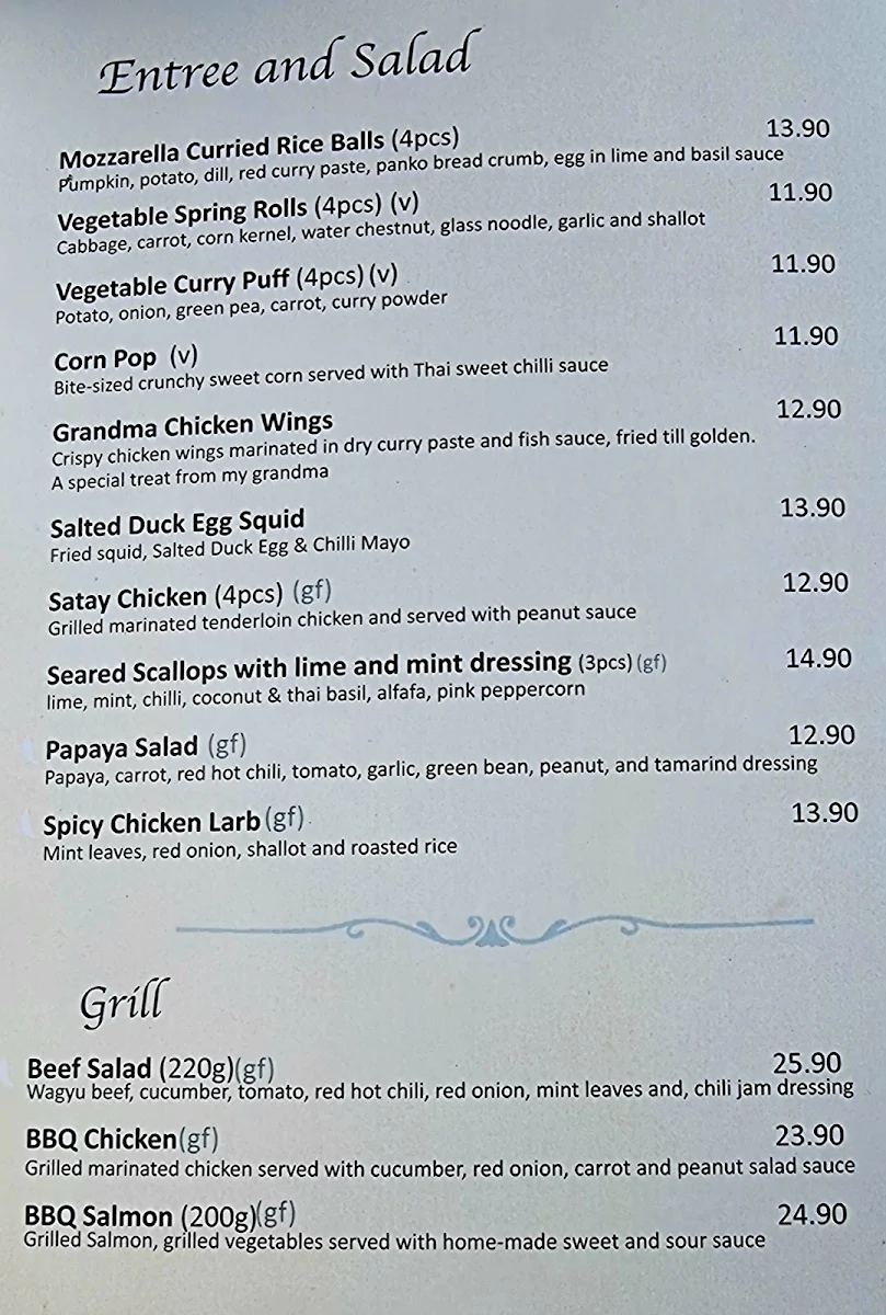 Menu, The Humble thai restaurant