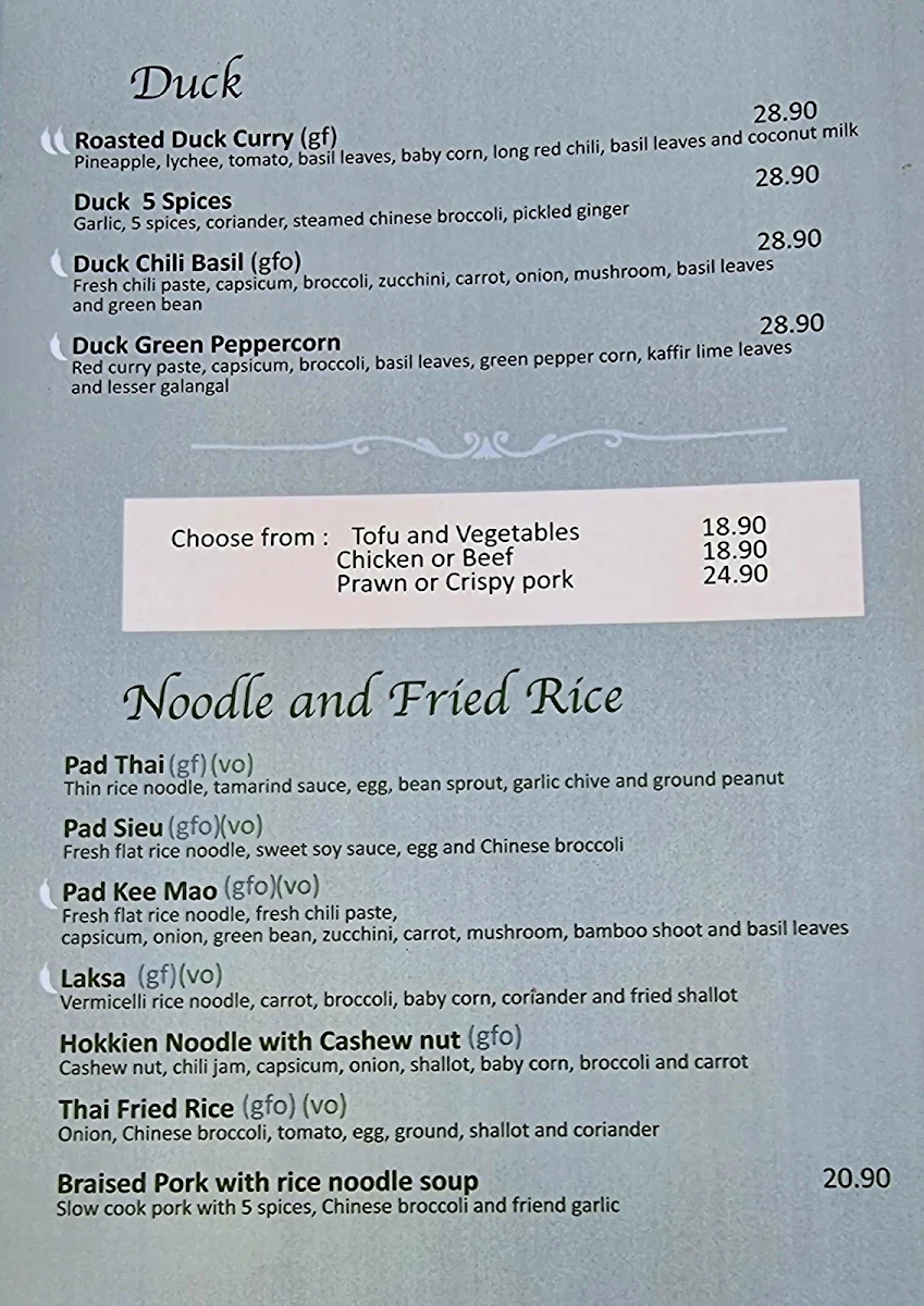 Menu, The Humble thai restaurant
