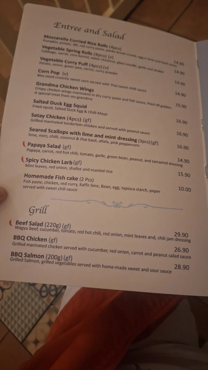 Menu, The Humble thai restaurant