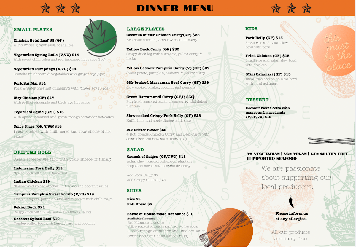 Menu, Mr Drifter