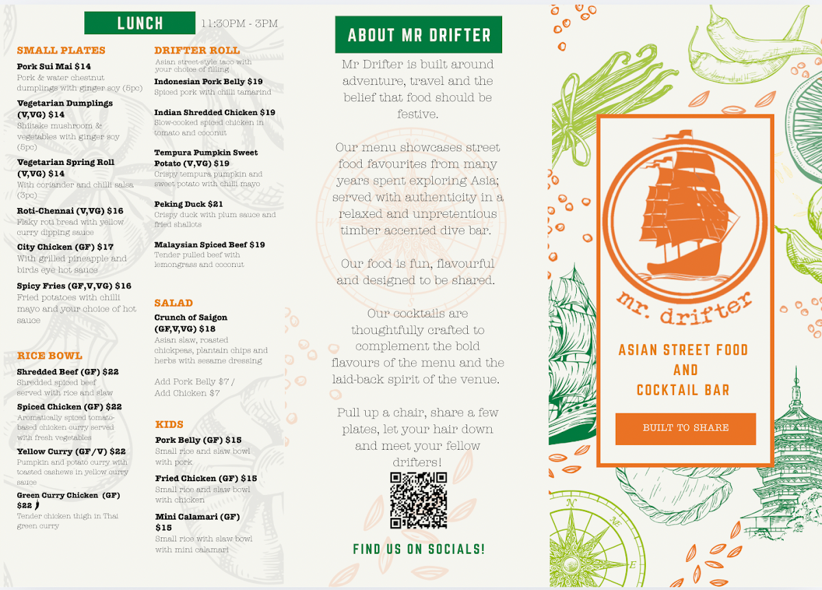 Menu, Mr Drifter