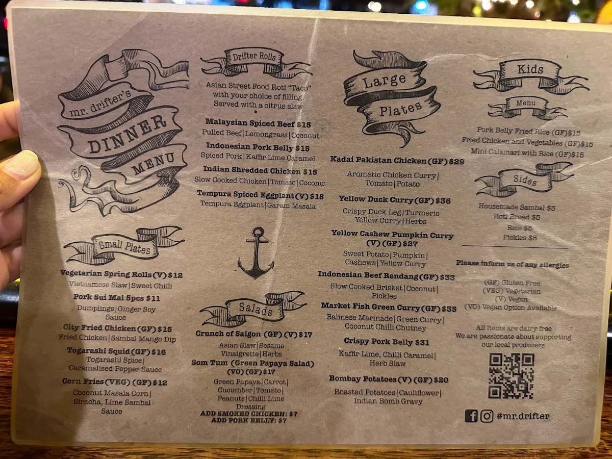 Menu, Mr Drifter
