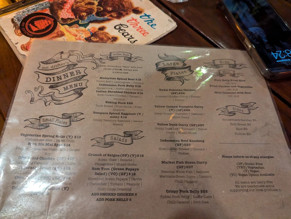 Menu, Mr Drifter