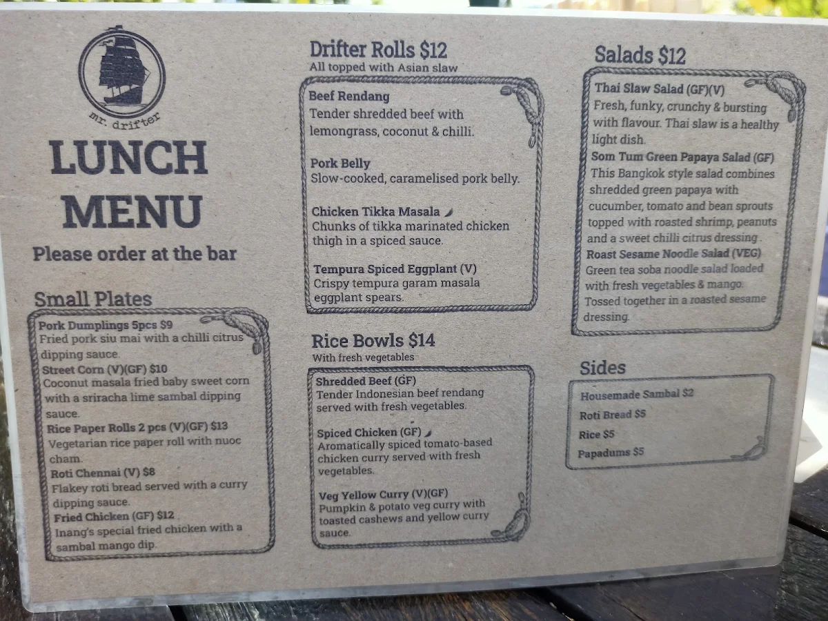 Menu, Mr Drifter