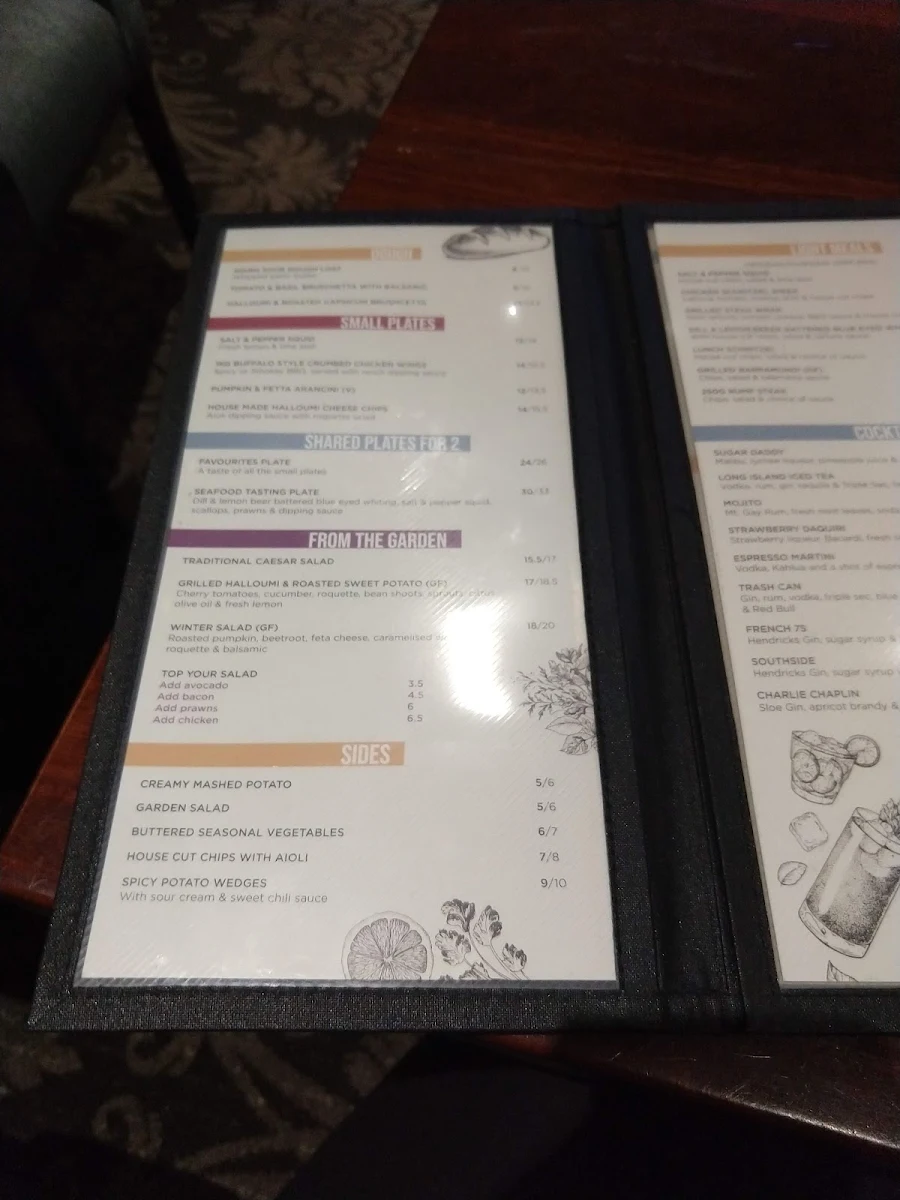 Menu, Rose & Crown Hotel Parramatta