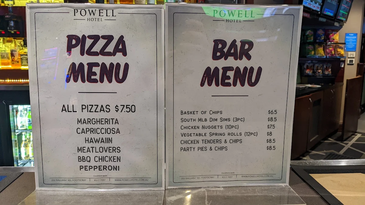 Menu, Powell Hotel