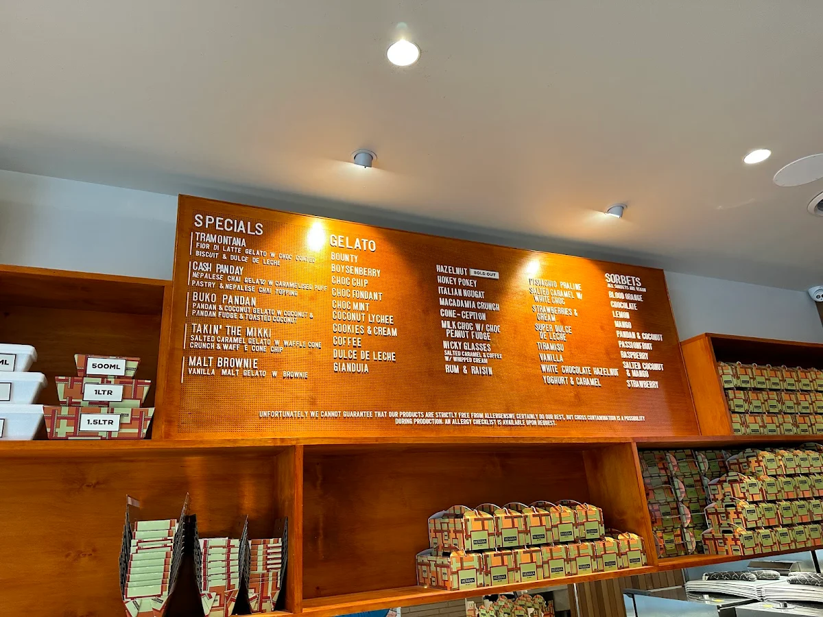 Menu, Gelato Messina Randwick
