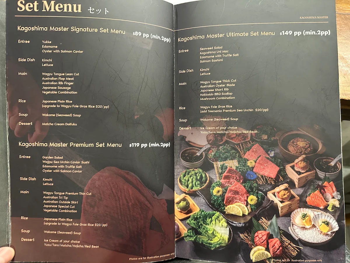 Menu, Kagoshima Master Yakiniku Crows Nest Sydney