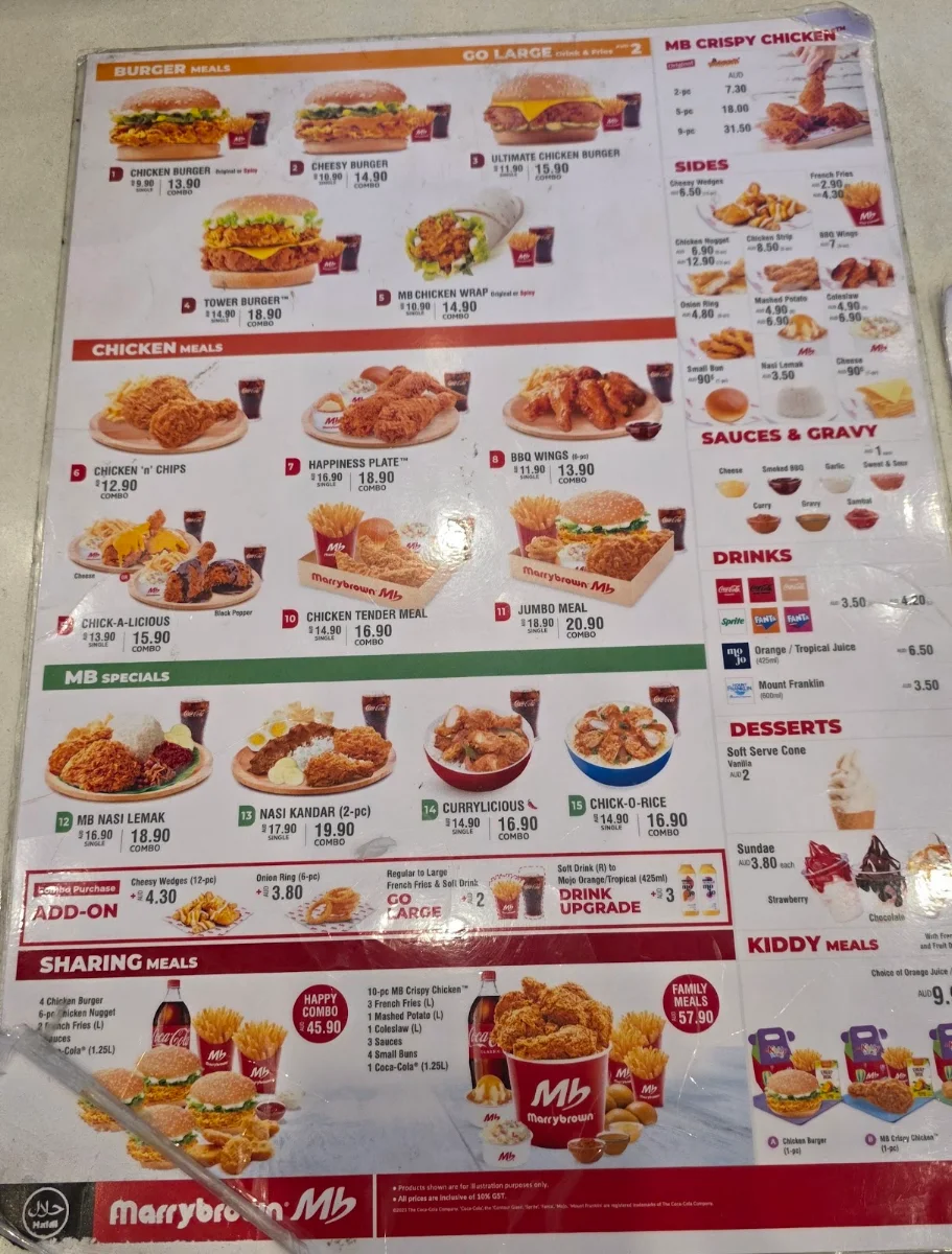 Menu, Marrybrown Brimbank Deer Park