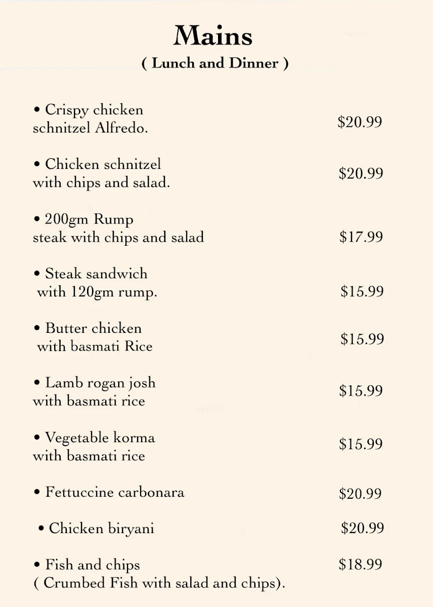 Menu, New Lily's Restaurant at Highfields