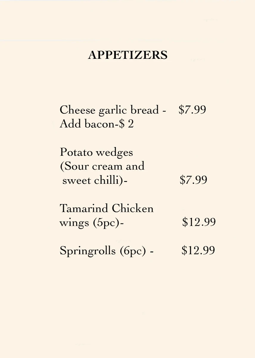 Menu, New Lily's Restaurant at Highfields