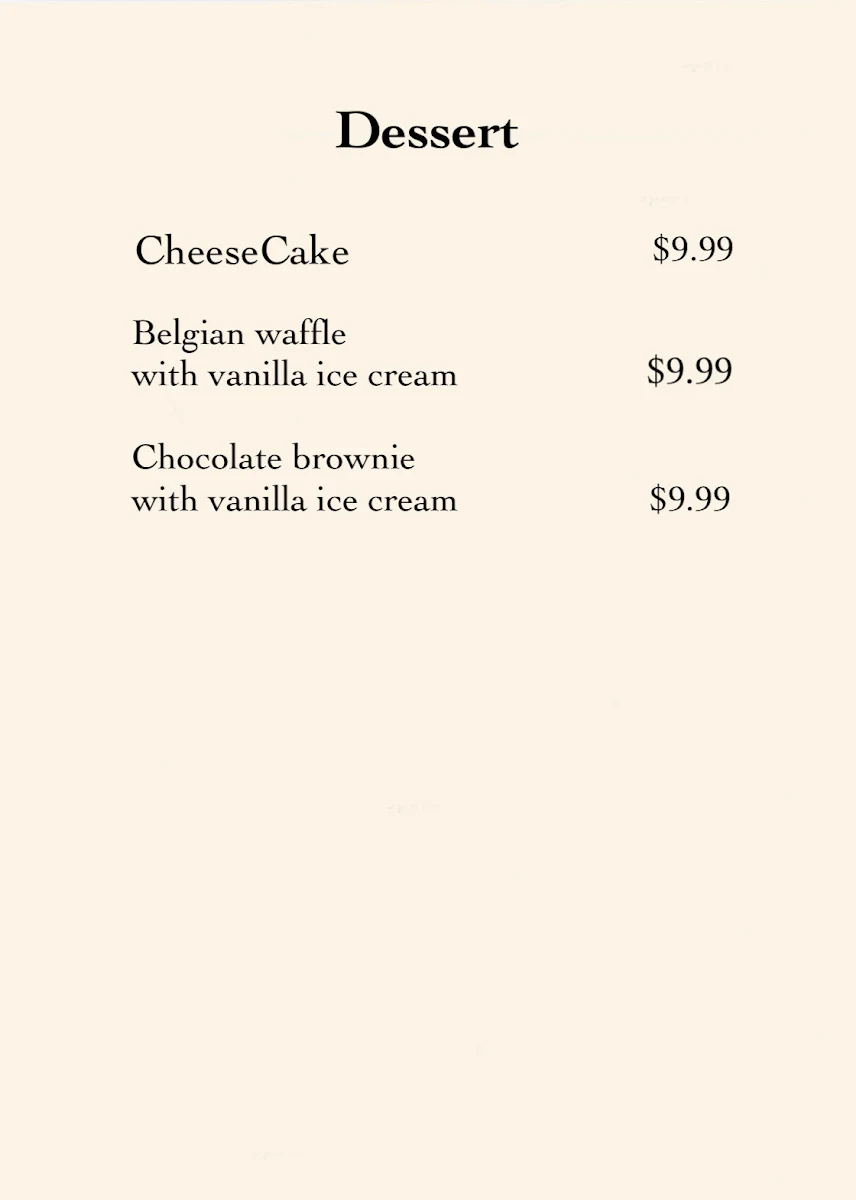 Menu, New Lily's Restaurant at Highfields