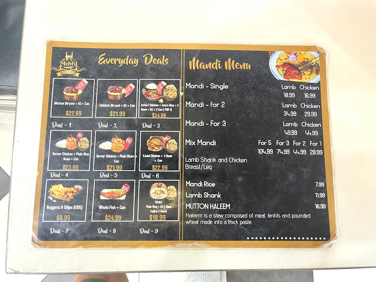 Menu, Mehfil Merrylands Restaurant