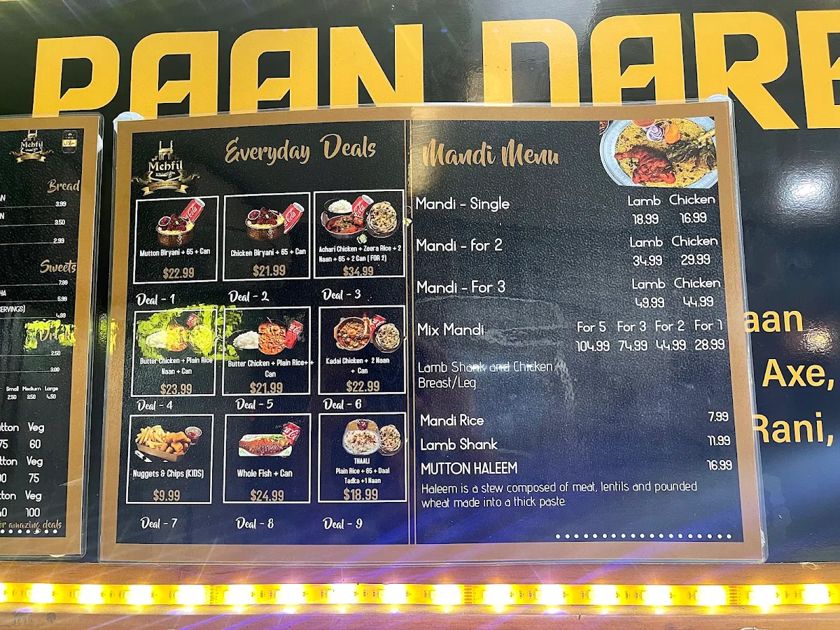Menu, Mehfil Merrylands Restaurant