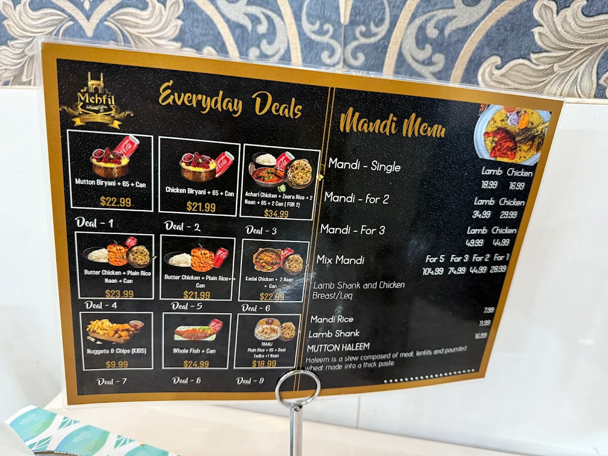Menu, Mehfil Merrylands Restaurant
