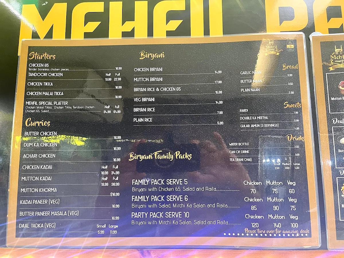 Menu, Mehfil Merrylands Restaurant