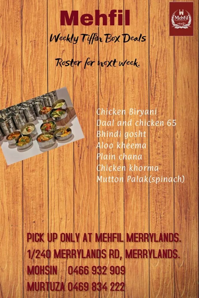 Menu, Mehfil Merrylands Restaurant
