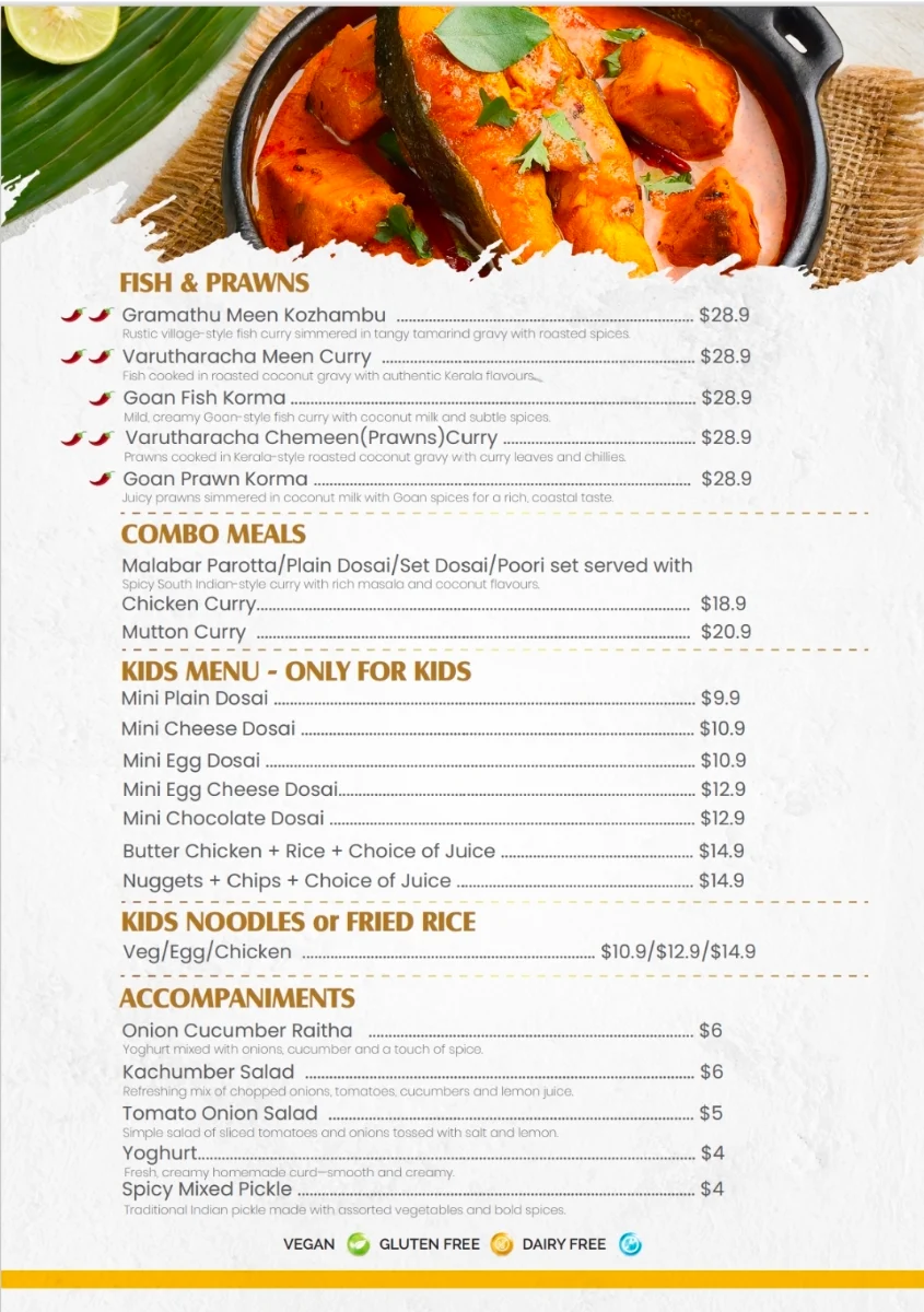 Menu, SIZZLE 'N' SAMBAR - East Vic Park