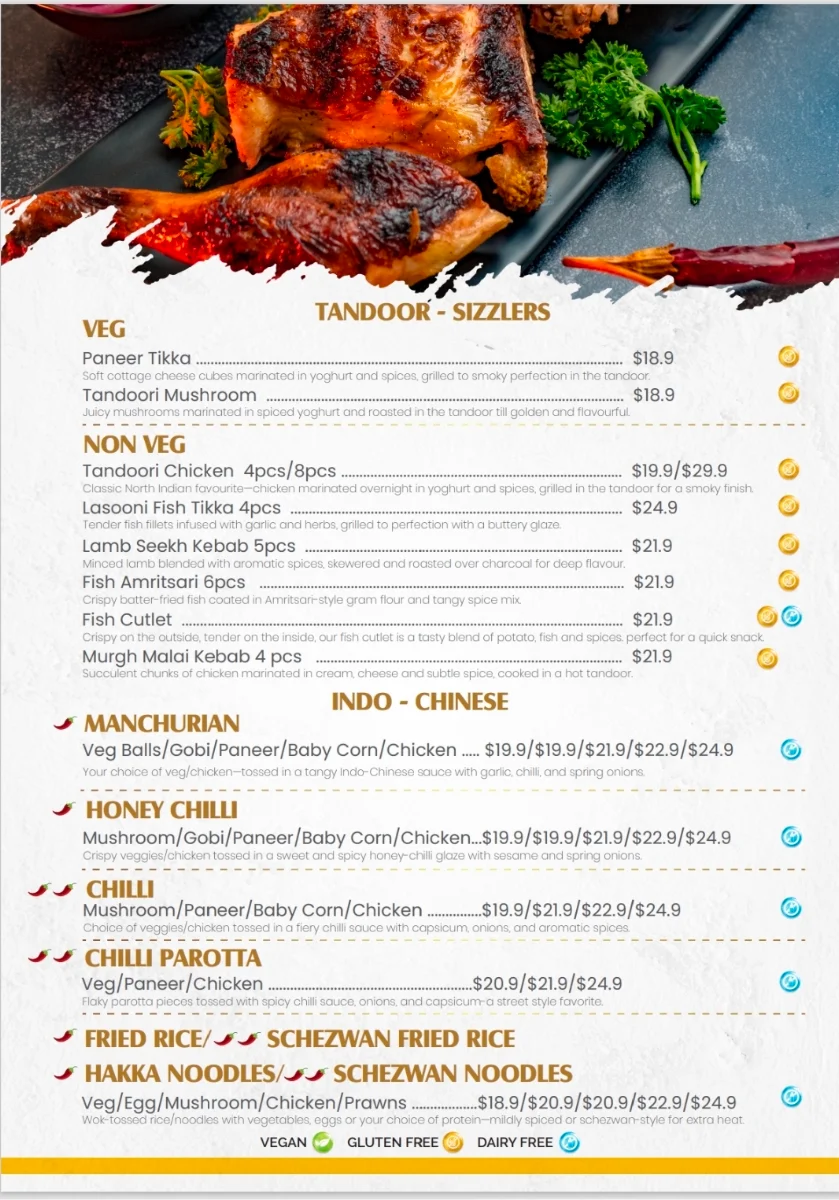 Menu, SIZZLE 'N' SAMBAR - East Vic Park