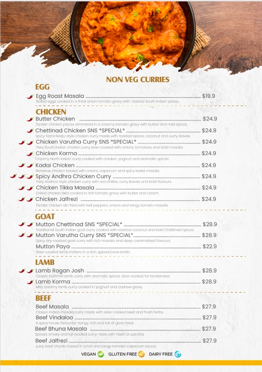 Menu, SIZZLE 'N' SAMBAR - East Vic Park