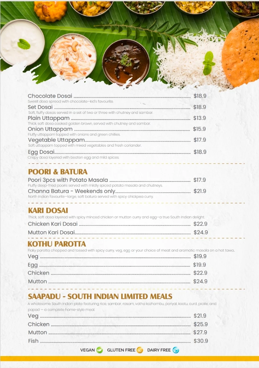 Menu, SIZZLE 'N' SAMBAR - East Vic Park