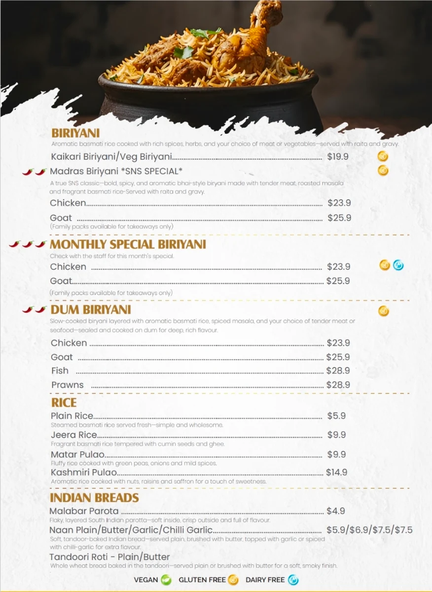 Menu, SIZZLE 'N' SAMBAR - East Vic Park