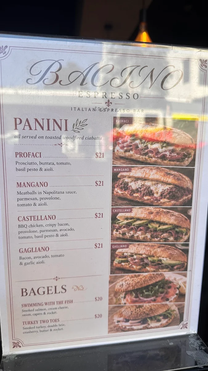 Menu, Bacino Bar Neutral Bay