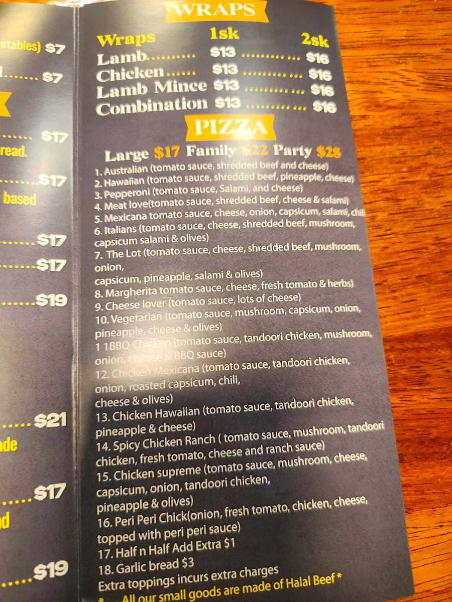 Menu, Afghan Flavour