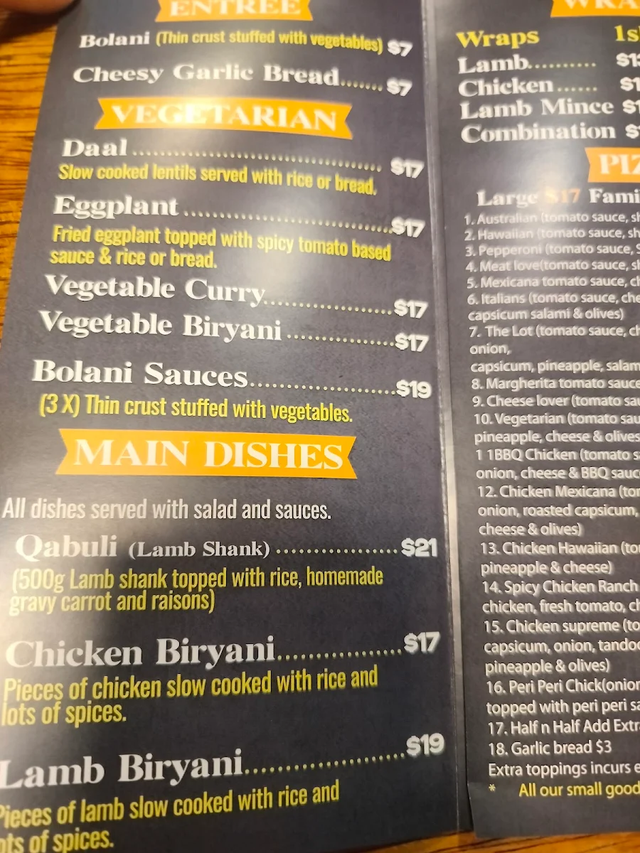 Menu, Afghan Flavour