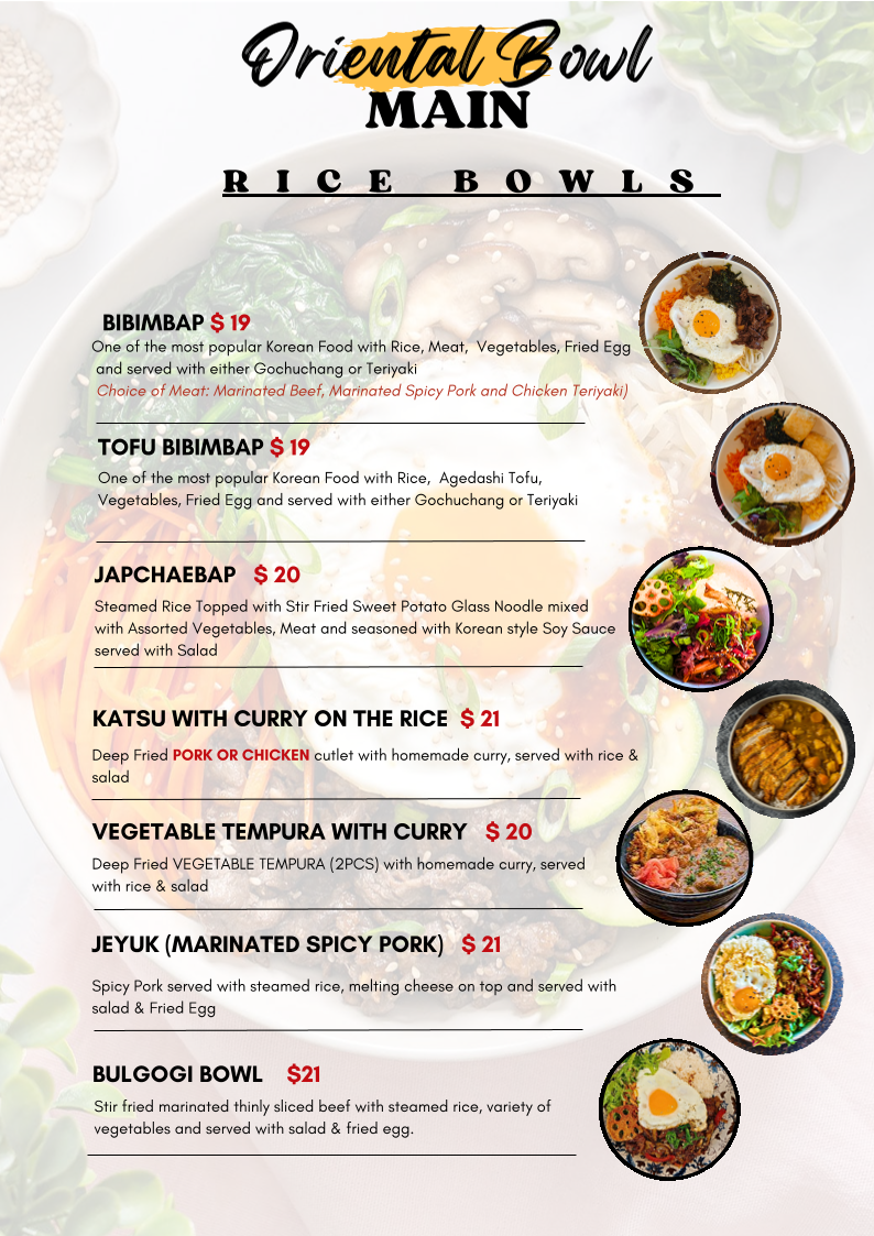 Menu, Oriental Bowl