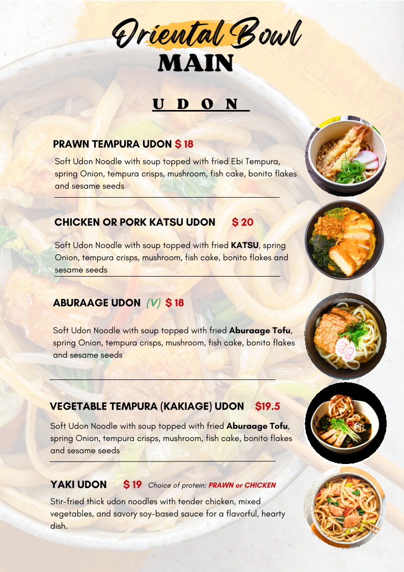 Menu, Oriental Bowl
