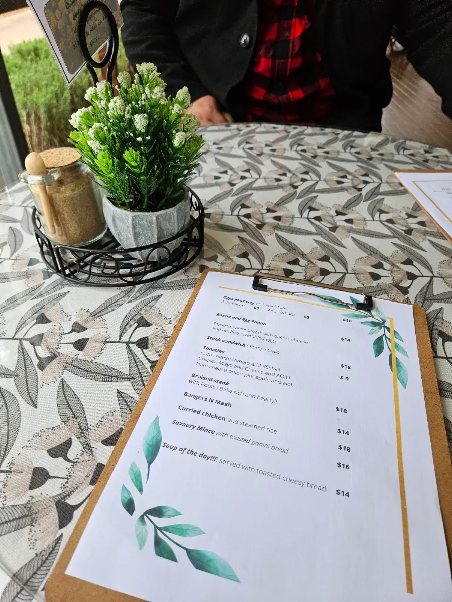 Menu, The Wattle Cafe, Allora.