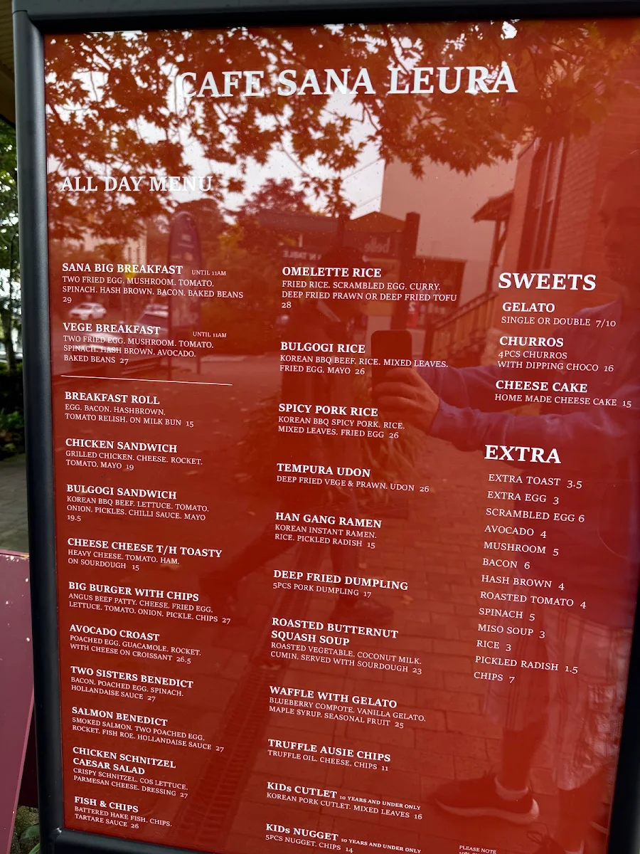 Menu, Cafe Sana Leura
