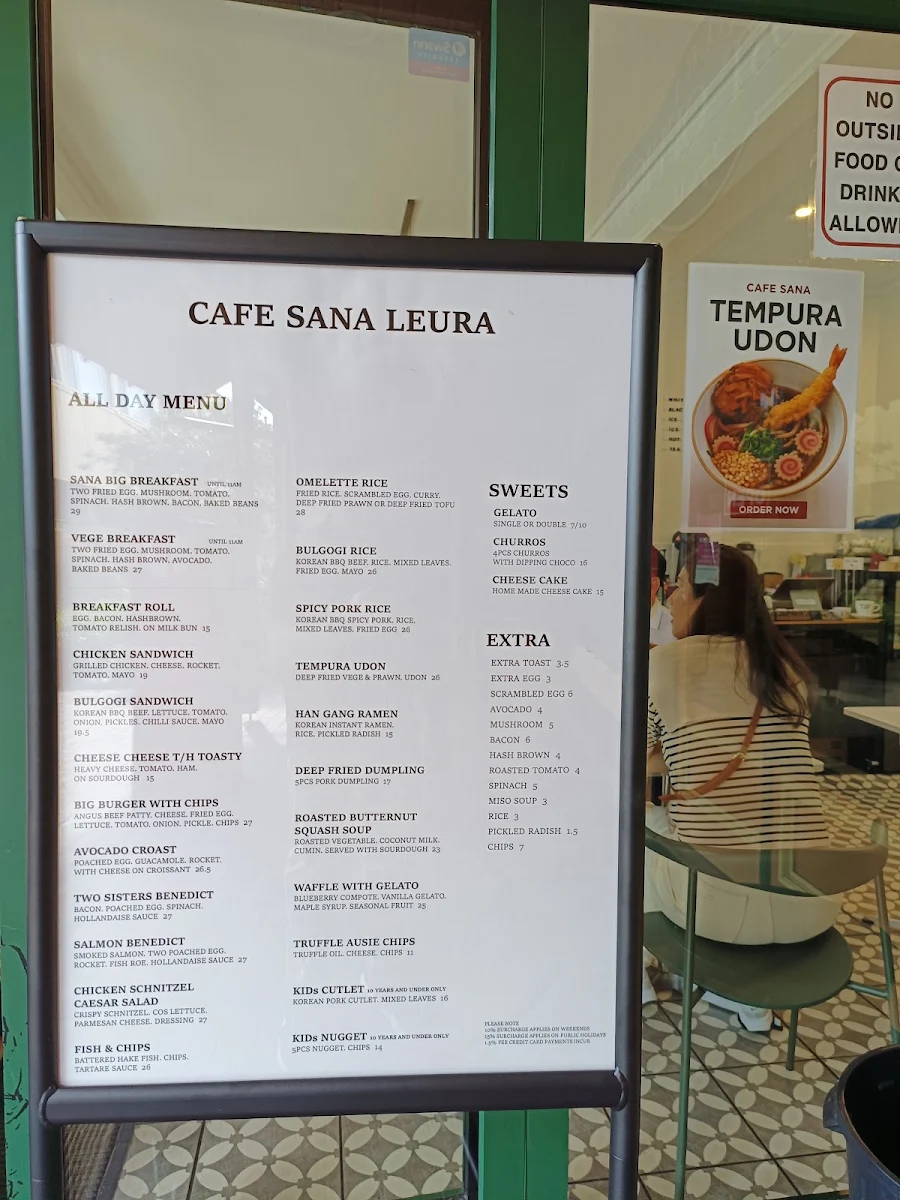 Menu, Cafe Sana Leura