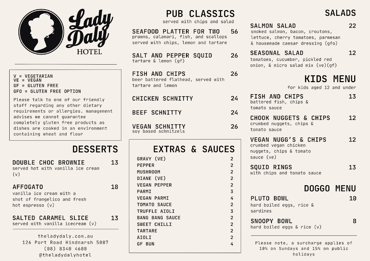 Menu, The Lady Daly Hotel