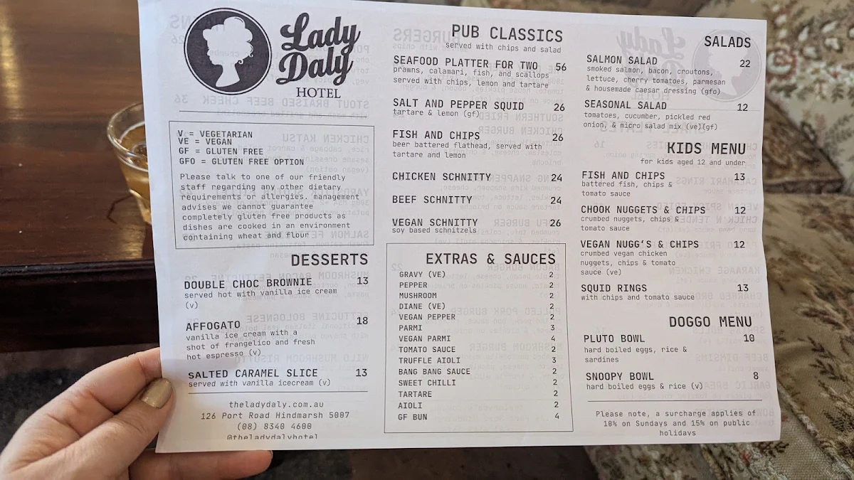 Menu, The Lady Daly Hotel