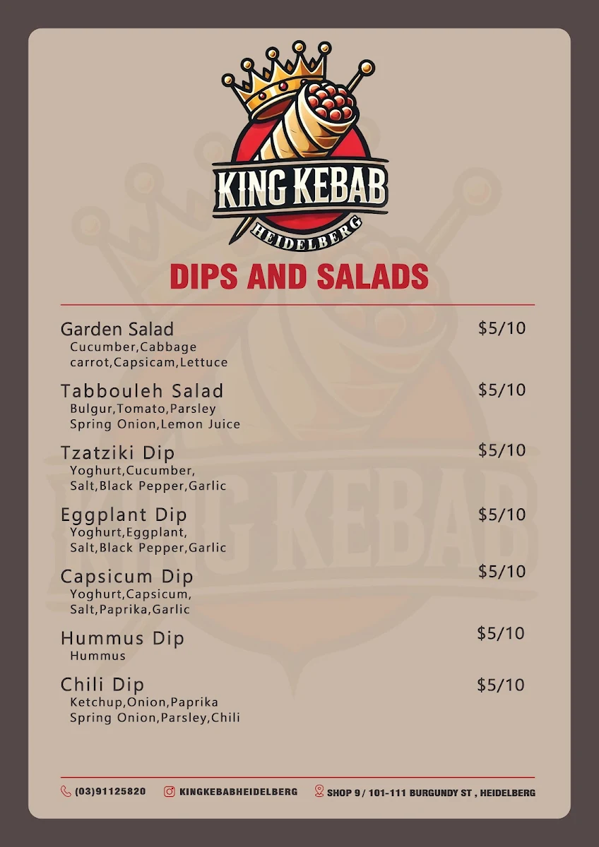 Menu, King kebab Heidelberg