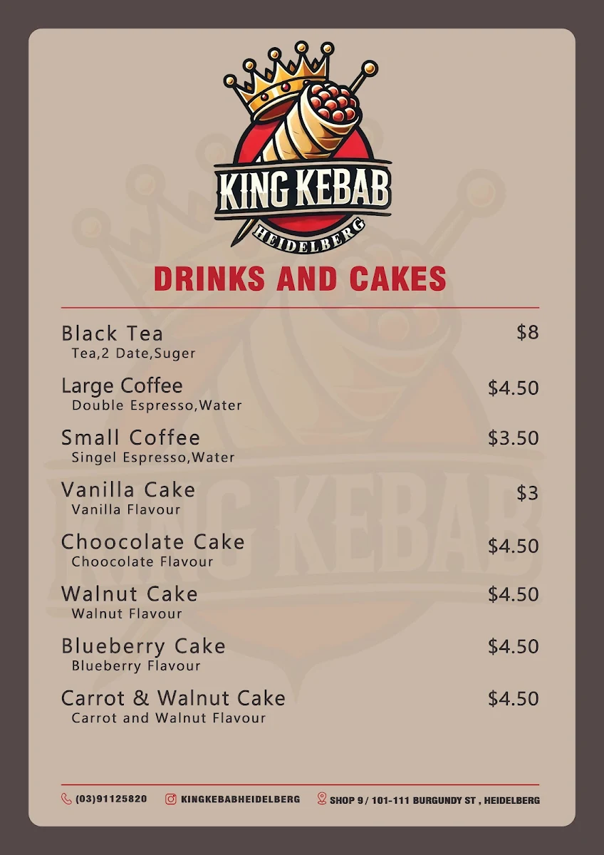 Menu, King kebab Heidelberg