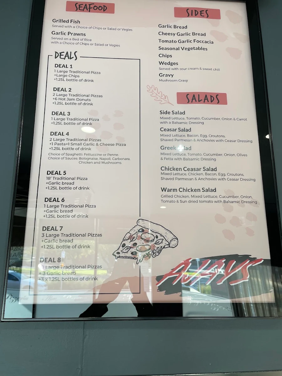 Menu, Ajays Pizzeria.